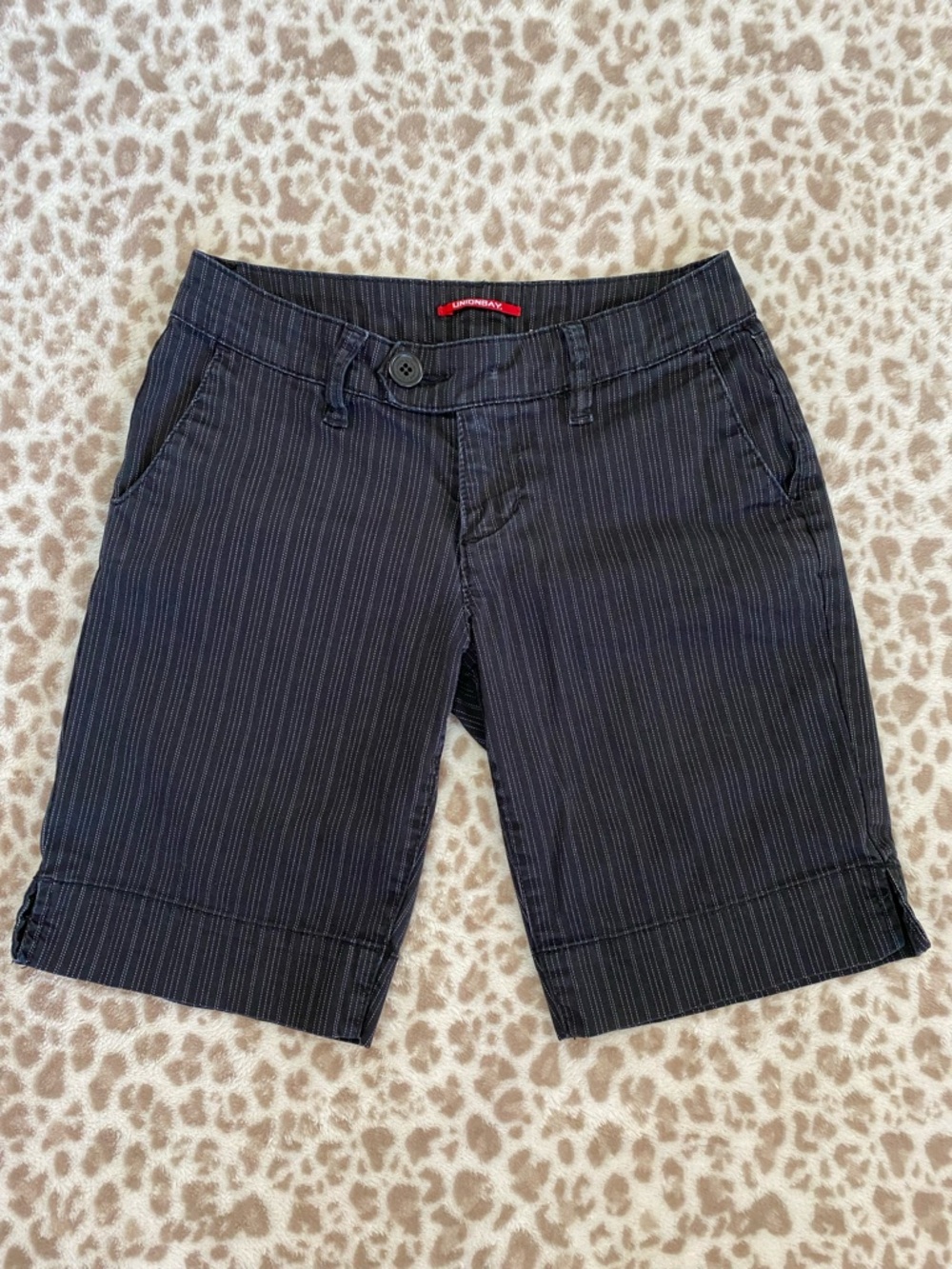 Unionbay Black Pinstripe Bermuda Shorts Tailored Stretch Office Chic Summer